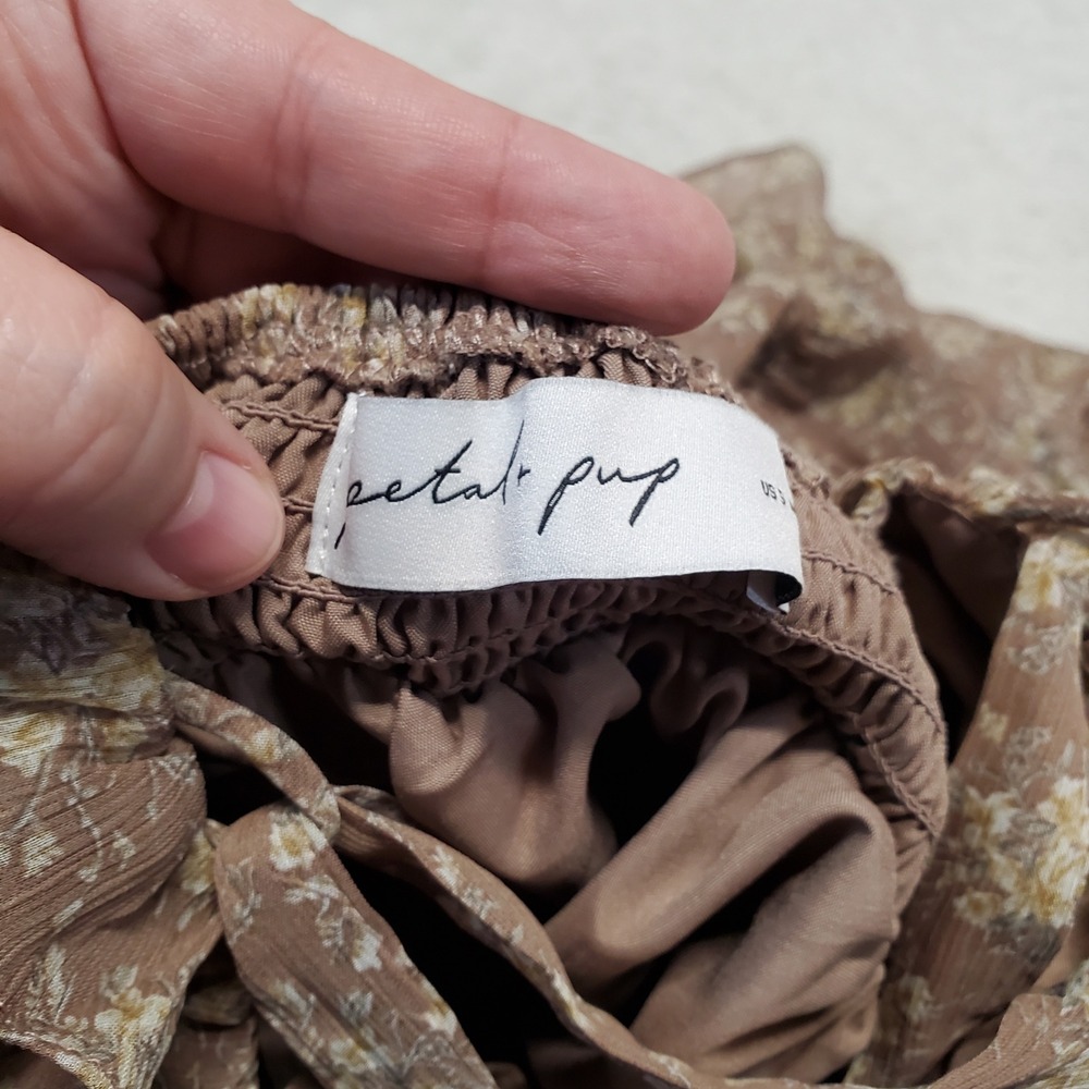 Petal & Pup Beige Floral Ruffle Tiered Dress Small Cottagecore Romantic Feminine - Picture 12 of 13